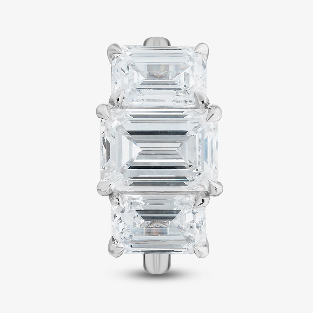 Platinum 6.03ct Certificated Emerald Cut Lab Grown Diamond Three Stone Ring U1842