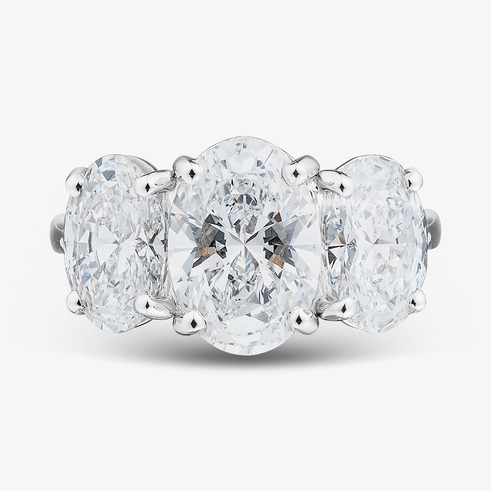 Platinum 5.03ct Certificated Oval Cut Lab Grown Diamond Three Stone Ring U3806