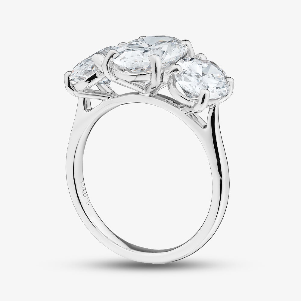 Platinum 5.03ct Certificated Oval Cut Lab Grown Diamond Three Stone Ring U3806