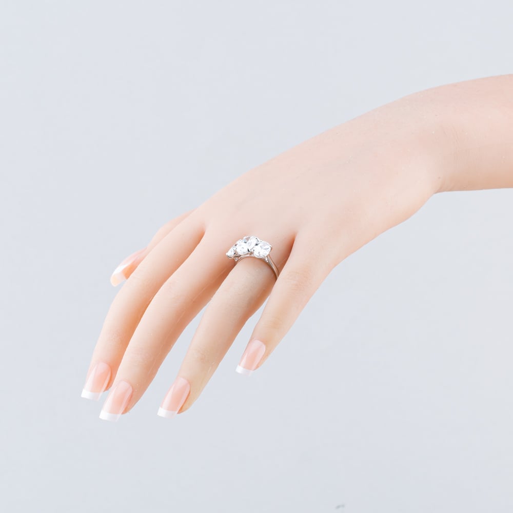 Platinum 5.03ct Certificated Oval Cut Lab Grown Diamond Three Stone Ring U3806