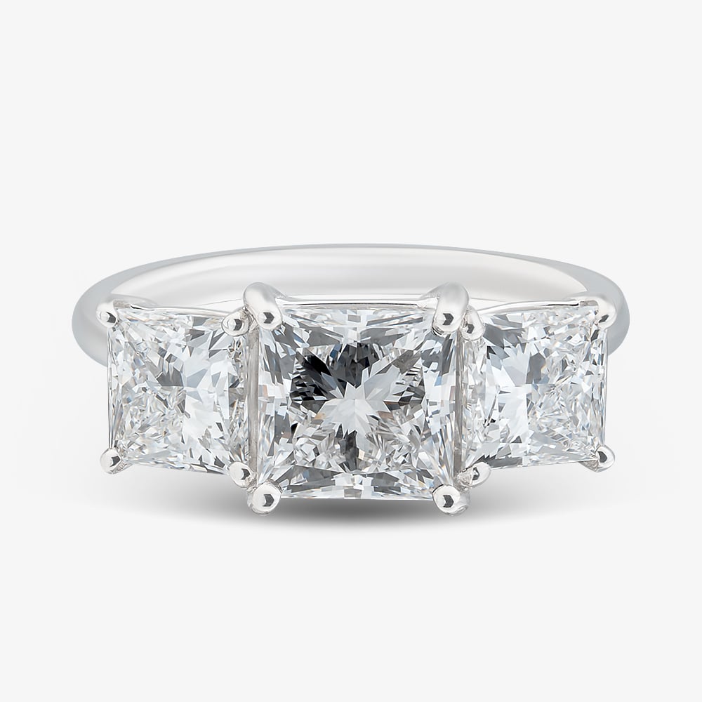 Platinum 4.07ct Certificated Princess Cut Lab Grown Diamond Three Stone Ring U3811
