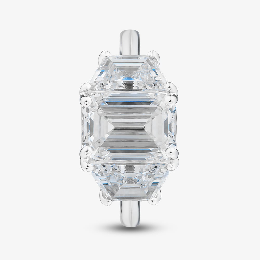 Platinum 4.37ct Certificated Emerald Cut Lab Grown Diamond Three Stone Ring U3372