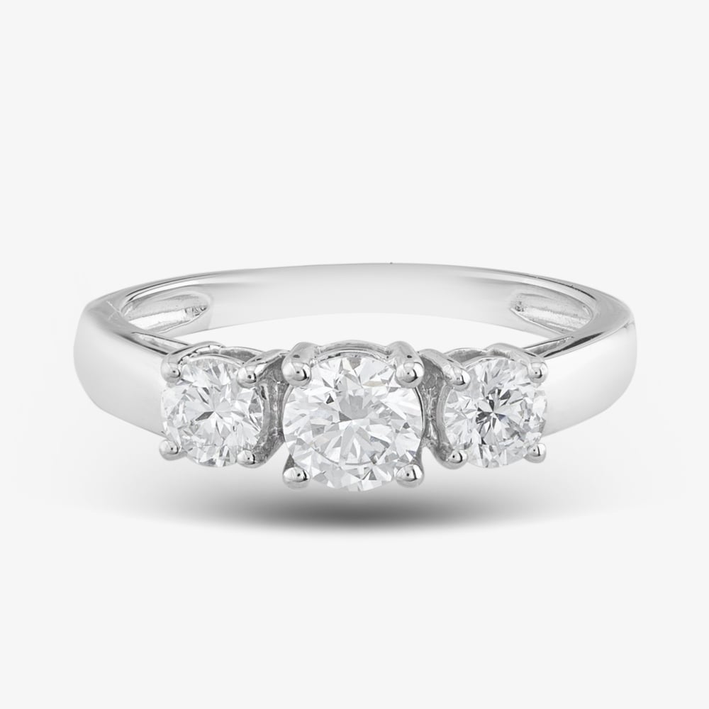 9ct White Gold 1.00ct Certificated Brilliant Cut Lab Grown Diamond Three Stone Ring LGR5026-100 (WG)
