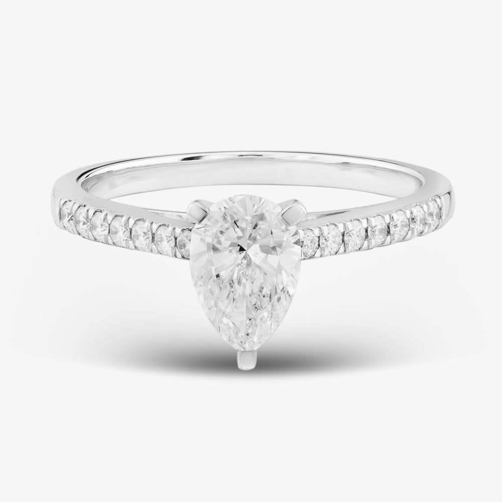 9ct White Gold 1.20ct Certificated Pear & Brilliant Cut Lab Grown Diamond Shoulder Set Solitaire Ring LGR35522-120 (WG)