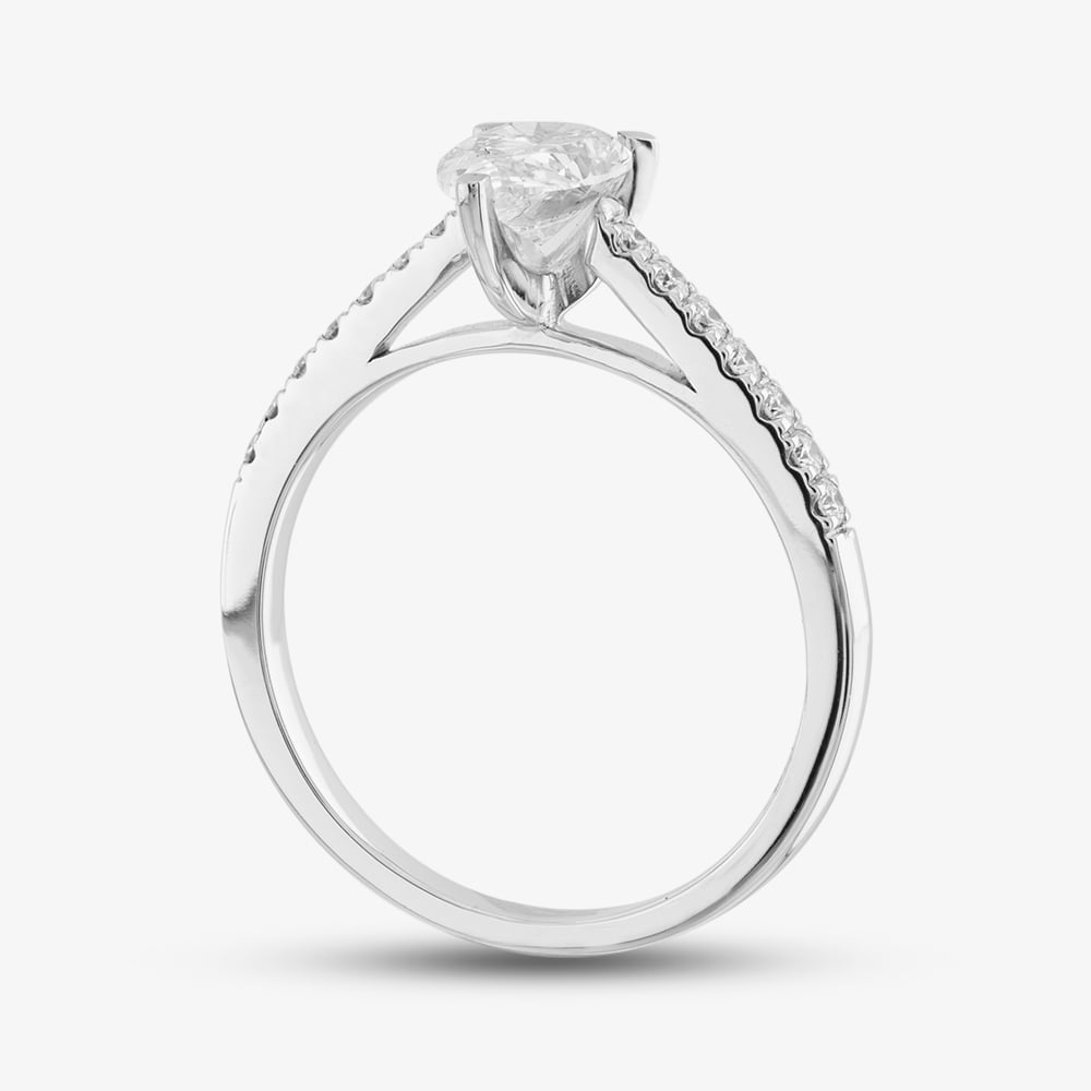 9ct White Gold 1.20ct Certificated Pear & Brilliant Cut Lab Grown Diamond Shoulder Set Solitaire Ring LGR35522-120 (WG)