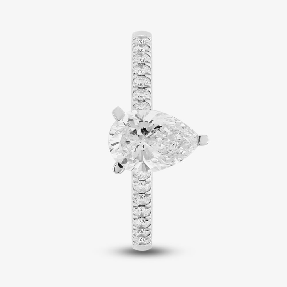 9ct White Gold 1.20ct Certificated Pear & Brilliant Cut Lab Grown Diamond Shoulder Set Solitaire Ring LGR35522-120 (WG)
