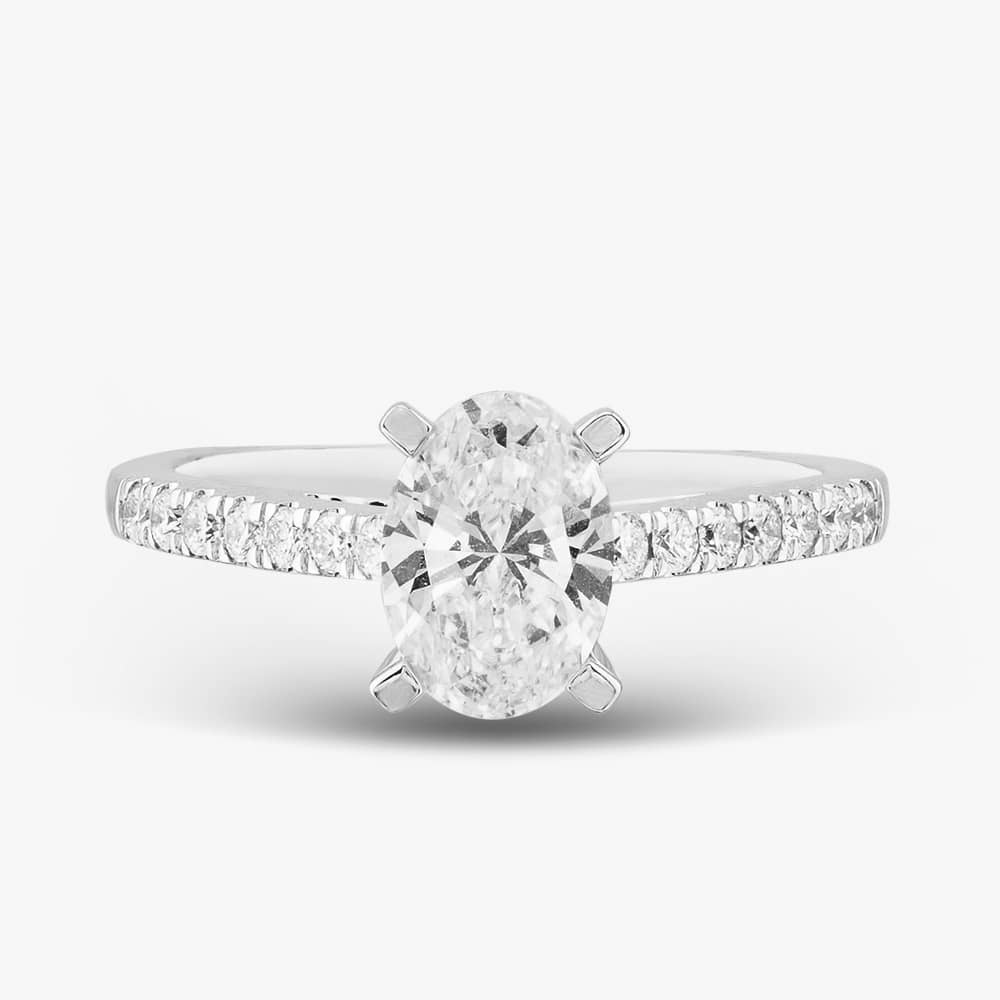 9ct White Gold 1.20ct Oval & Brilliant Cut Lab Grown Diamond Shoulder Set Solitaire Ring LGR35520-120 