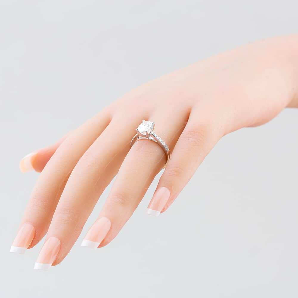 9ct White Gold 1.20ct Oval & Brilliant Cut Lab Grown Diamond Shoulder Set Solitaire Ring LGR35520-120 