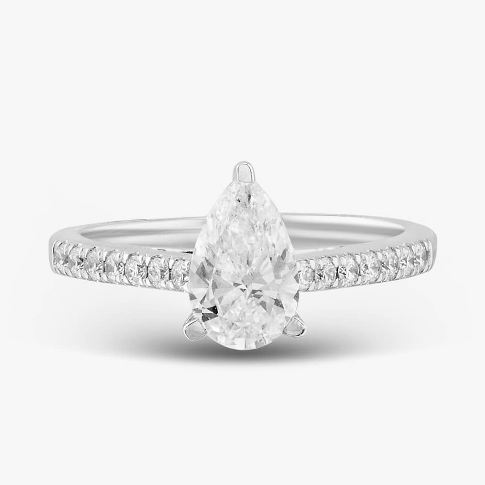 9ct White Gold Lab Grown 1.20ct Pear & Brilliant Cut Diamond Shoulder Set Solitaire Ring LGR35522-120 L