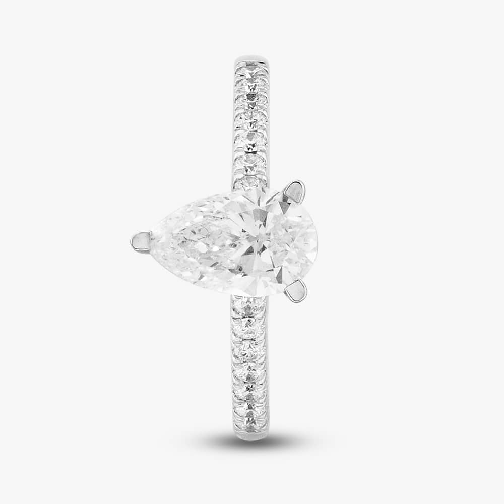 9ct White Gold Lab Grown 1.20ct Pear & Brilliant Cut Diamond Shoulder Set Solitaire Ring LGR35522-120 L