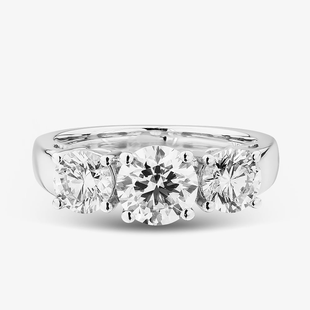 9ct White Gold 2.00ct Certificated Brilliant Cut Lab Grown Diamond Three Stone Ring LGR5026-200