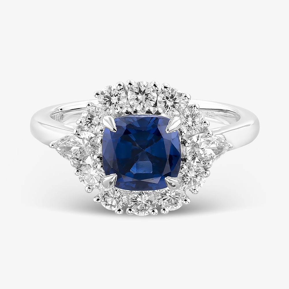 9ct White Gold 1.85ct Lab Grown Sapphire & 0.75ct Lab Grown Diamond Halo Ring LGR46788-SD