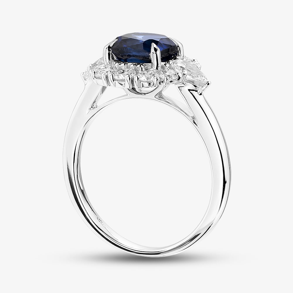 9ct White Gold 1.85ct Lab Grown Sapphire & 0.75ct Lab Grown Diamond Halo Ring LGR46788-SD