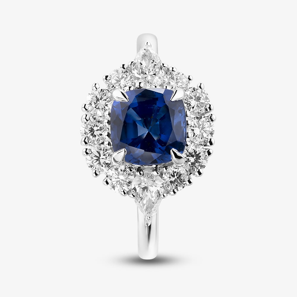 9ct White Gold 1.85ct Lab Grown Sapphire & 0.75ct Lab Grown Diamond Halo Ring LGR46788-SD