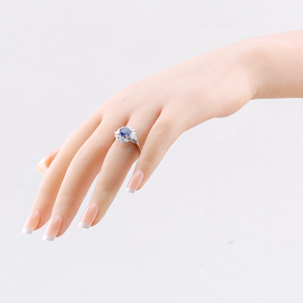 9ct White Gold 1.85ct Lab Grown Sapphire & 0.75ct Lab Grown Diamond Halo Ring LGR46788-SD