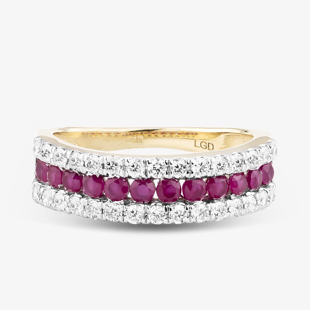 9ct Yellow Gold Lab Grown Ruby & Lab Grown Diamond Three Row Half Eternity Ring LGR44409-RD