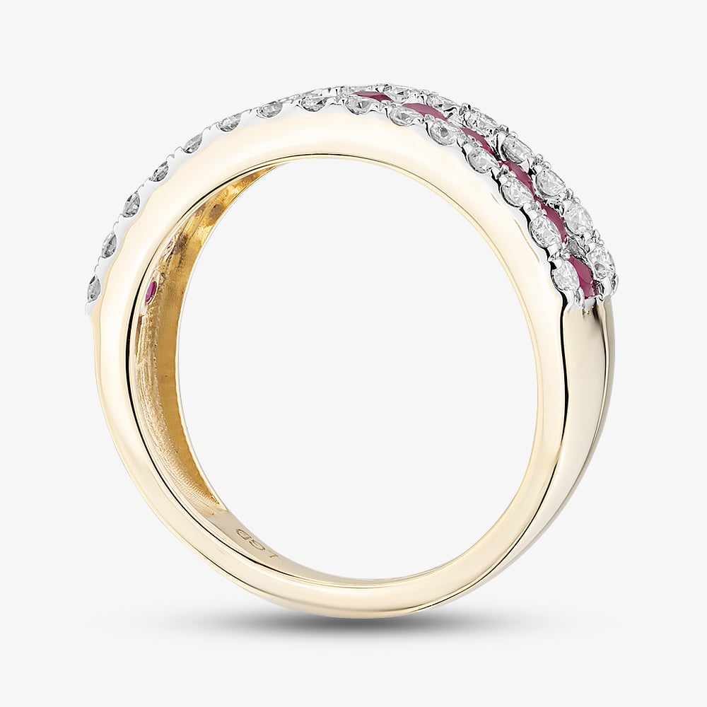 9ct Yellow Gold Lab Grown Ruby & Lab Grown Diamond Three Row Half Eternity Ring LGR44409-RD