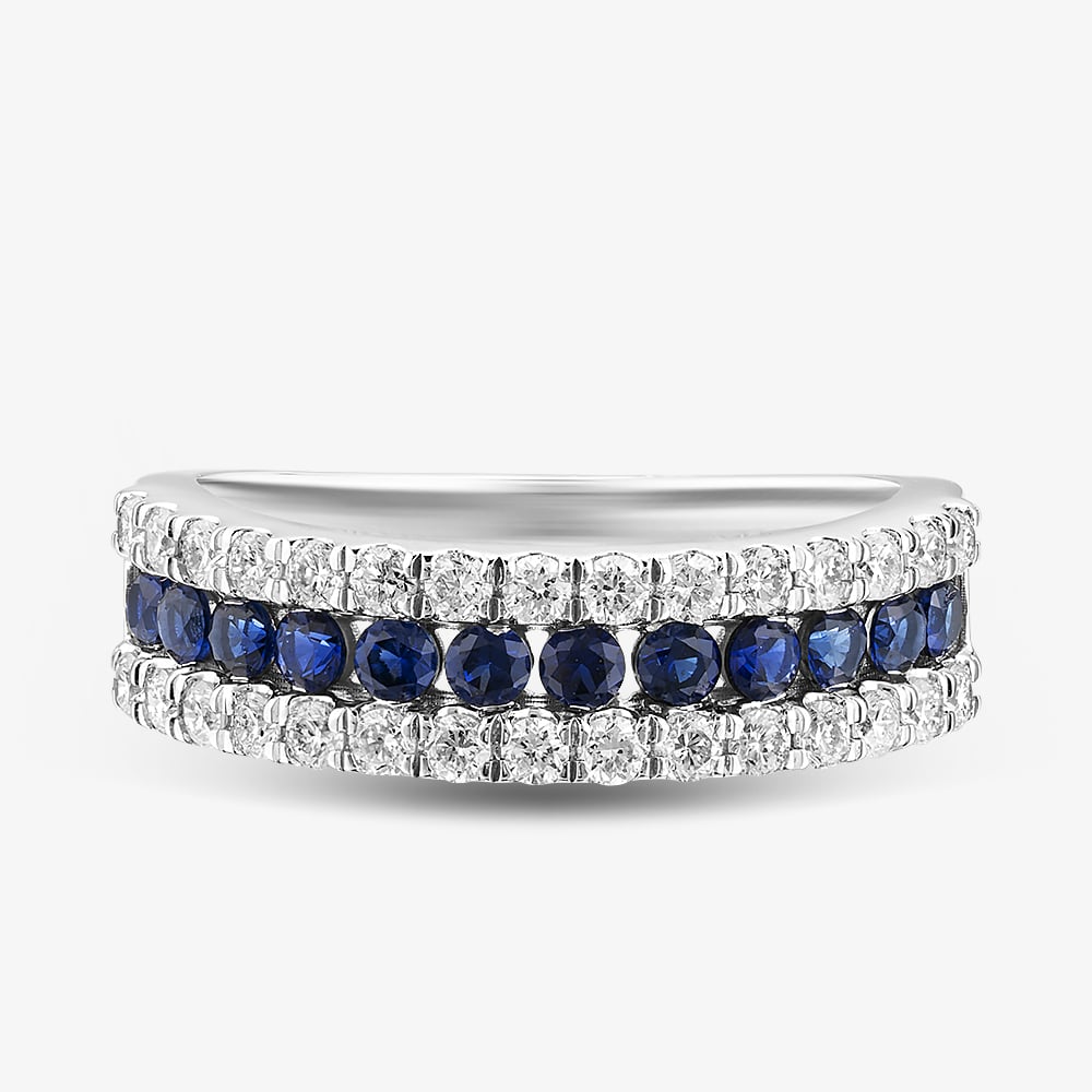 9ct White Gold Lab Grown Sapphire & Lab Grown Diamond Three Row Half Eternity Ring LGR44409-SD