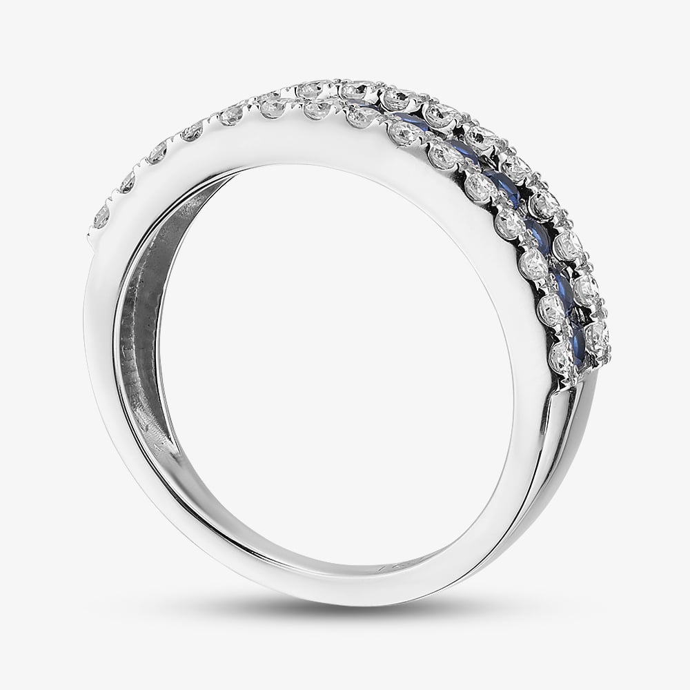 9ct White Gold Lab Grown Sapphire & Lab Grown Diamond Three Row Half Eternity Ring LGR44409-SD