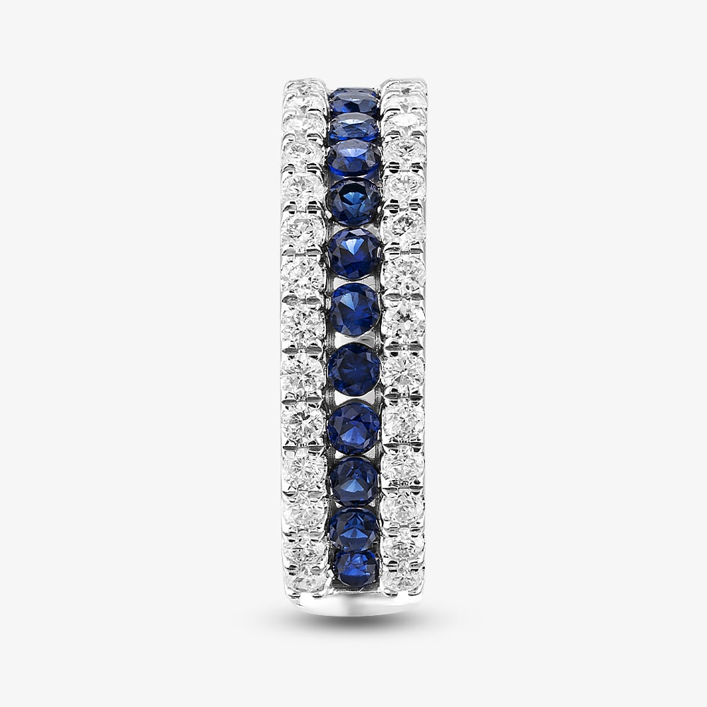 9ct White Gold Lab Grown Sapphire & Lab Grown Diamond Three Row Half Eternity Ring LGR44409-SD