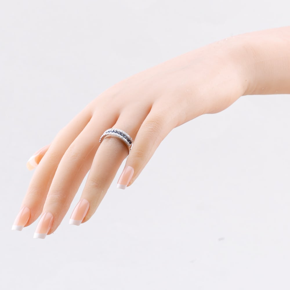 9ct White Gold Lab Grown Sapphire & Lab Grown Diamond Three Row Half Eternity Ring LGR44409-SD