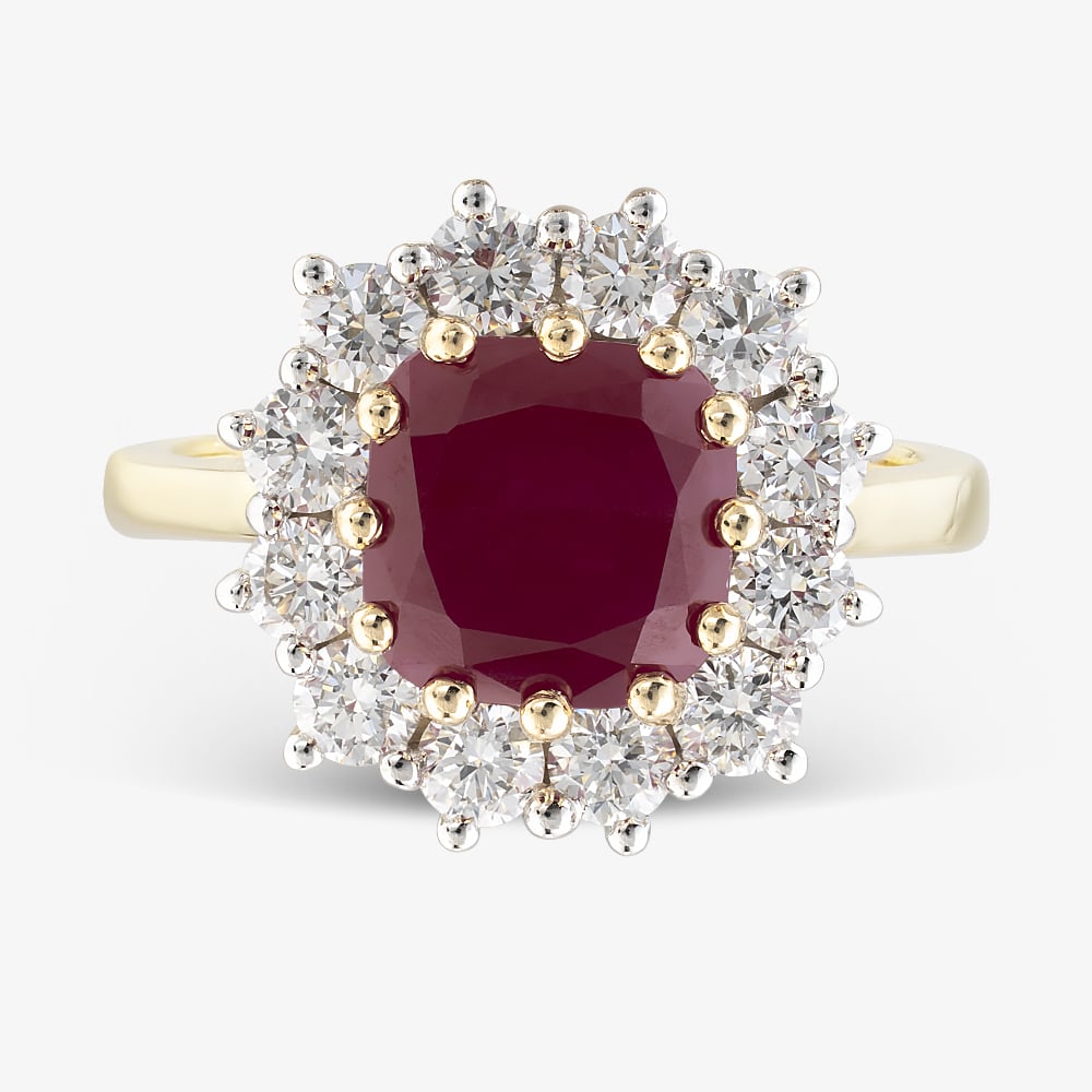 9ct Yellow Gold 3.95ct Lab Grown Ruby & 1.00ct Lab Grown Diamond Halo Ring LGR47396-RD