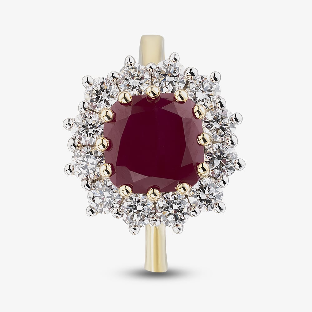9ct Yellow Gold 3.95ct Lab Grown Ruby & 1.00ct Lab Grown Diamond Halo Ring LGR47396-RD