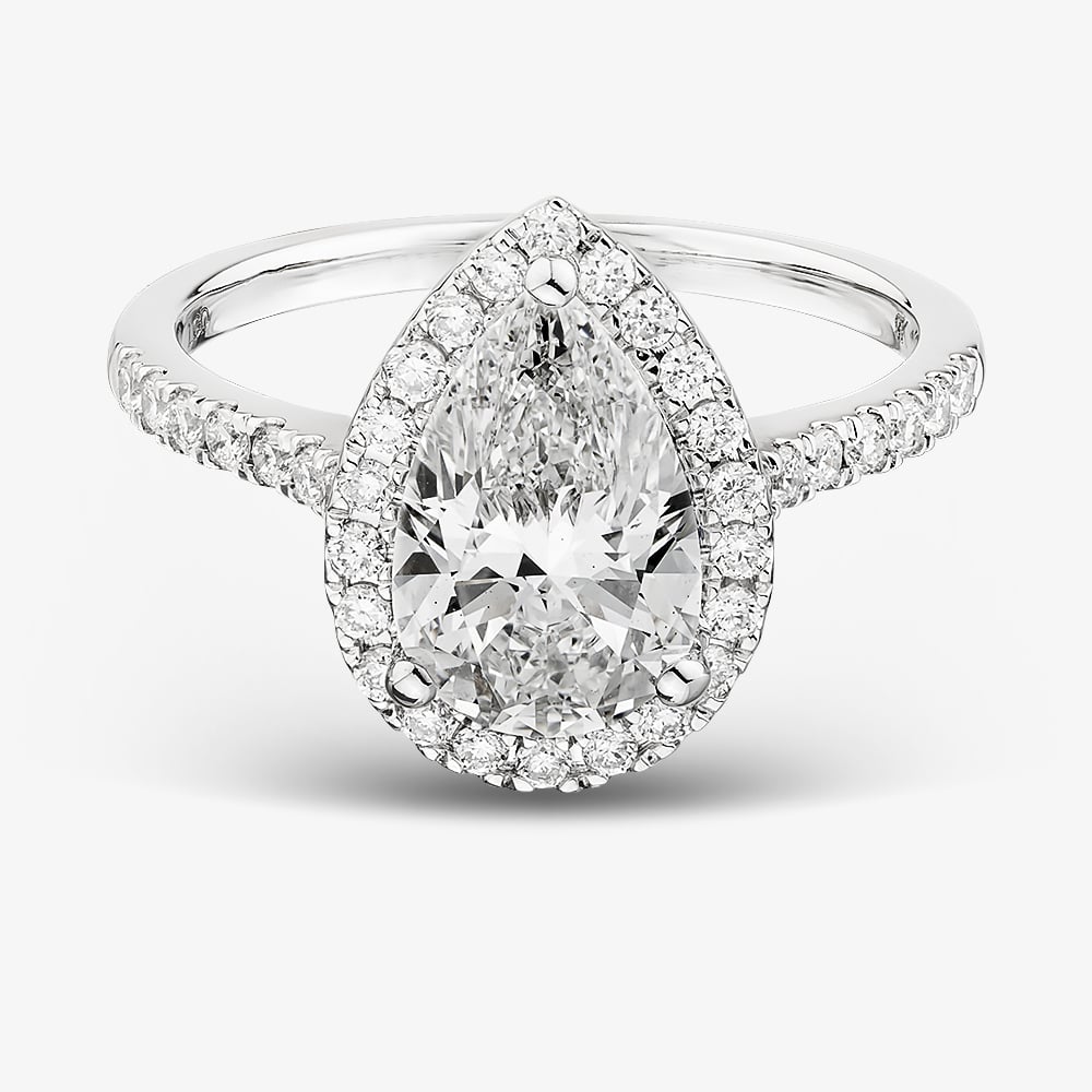 9ct White Gold 2.40ct Certificated Pear Cut Lab Grown Diamond Halo Ring LGR43491-240SF