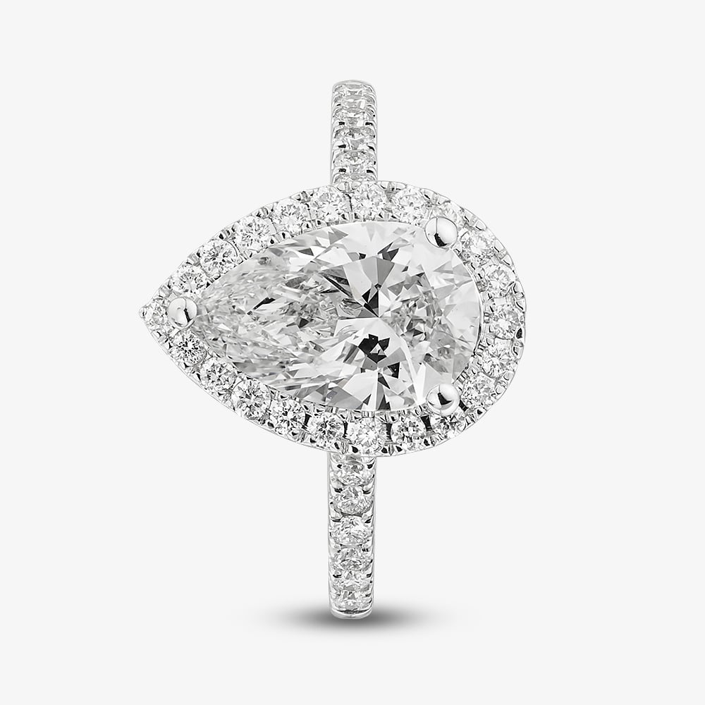 9ct White Gold 2.40ct Certificated Pear Cut Lab Grown Diamond Halo Ring LGR43491-240SF