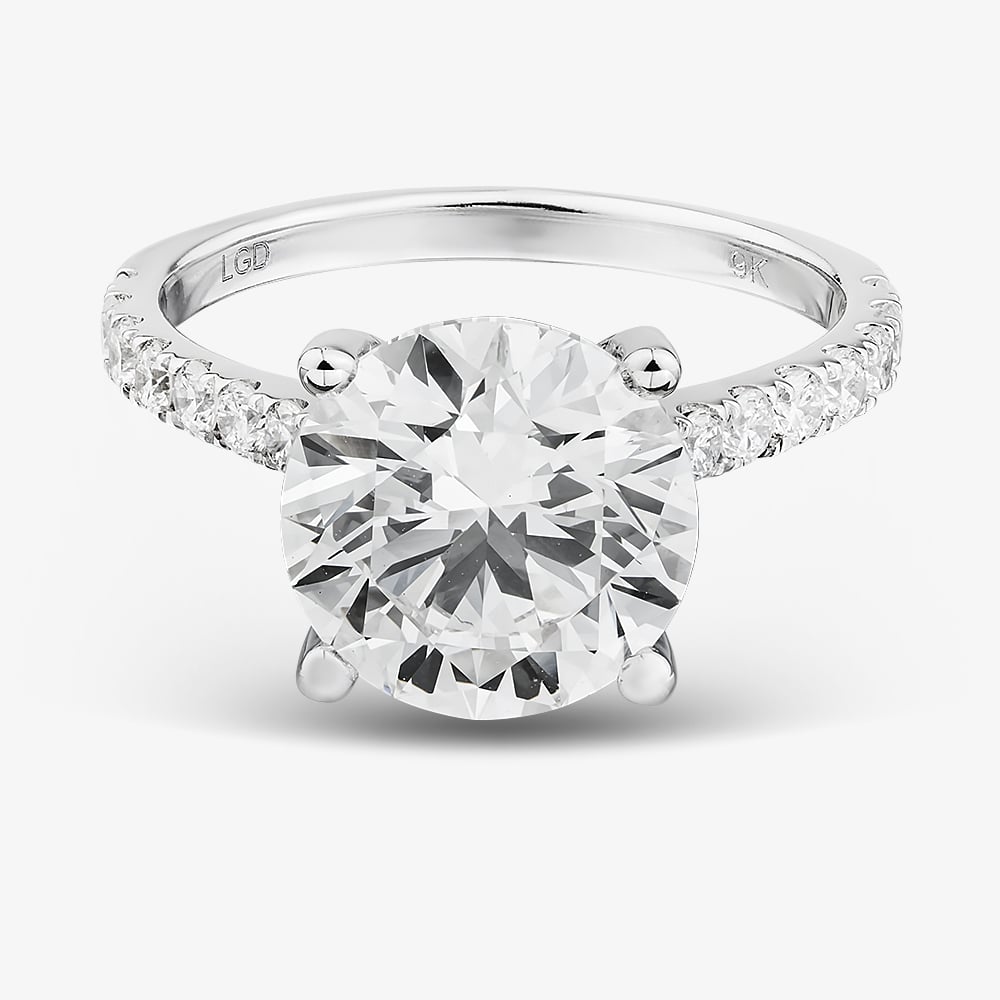 9ct White Gold 4.50ct Certificated Brilliant Cut Lab Grown Diamond Shoulder Set Solitaire Ring LGR43483-450SF