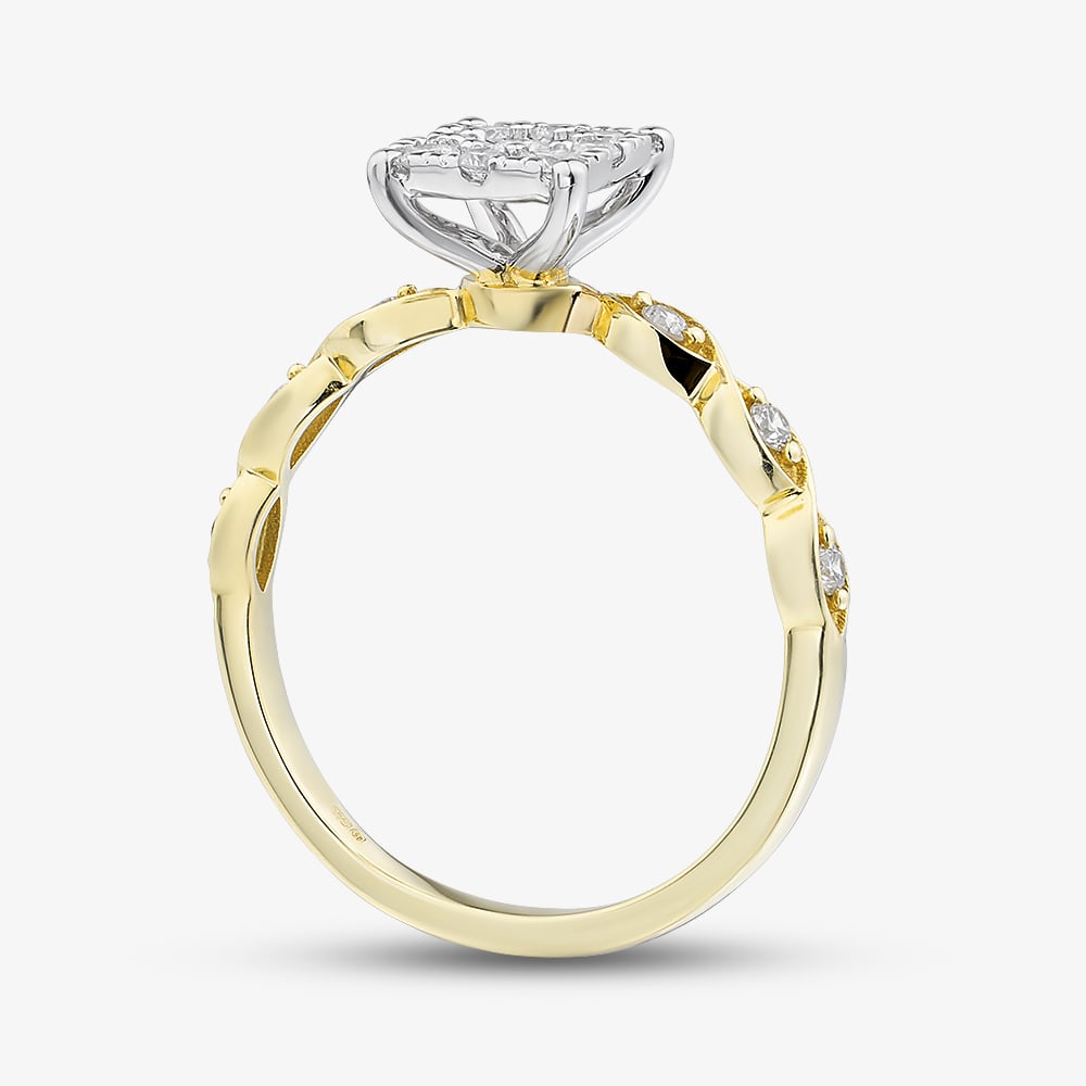 9ct Yellow Gold 0.25ct Diamond Square Cluster Ring THR48680-25 (YG)