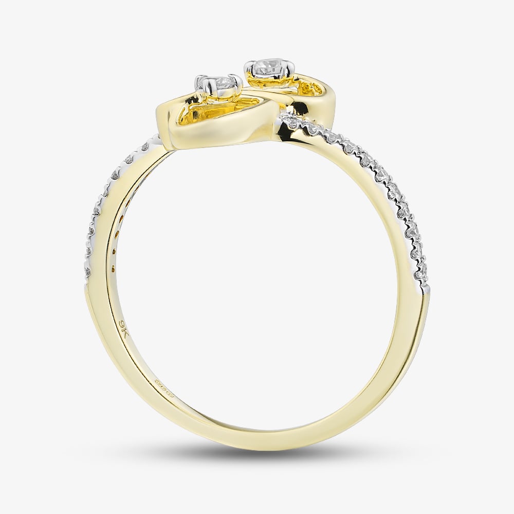 Pure Brilliance 9ct Yellow Gold 0.15ct Diamond Double Heart Twist Ring THR35041-15D (YG)