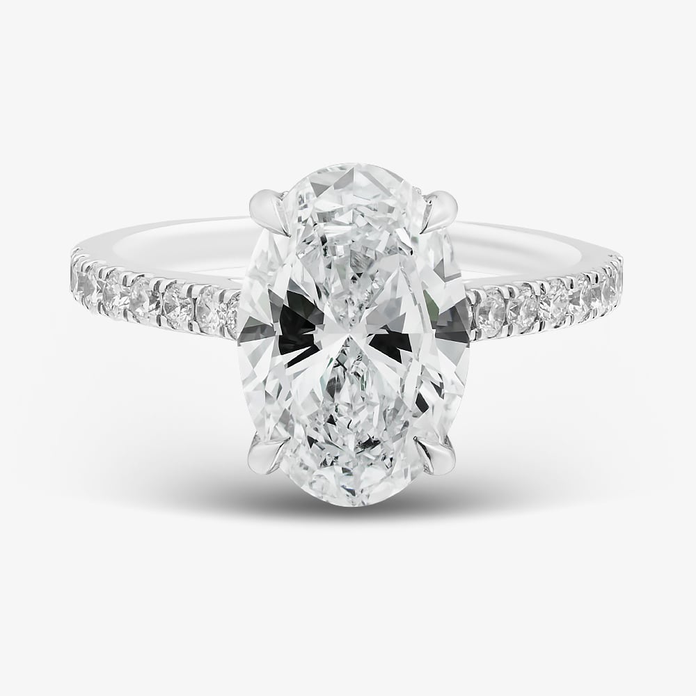 9ct White Gold 3.50ct Certificated Oval Cut Lab Grown Diamond Shoulder Set Solitaire Ring LGR46906-350SF (WG)(CERT)