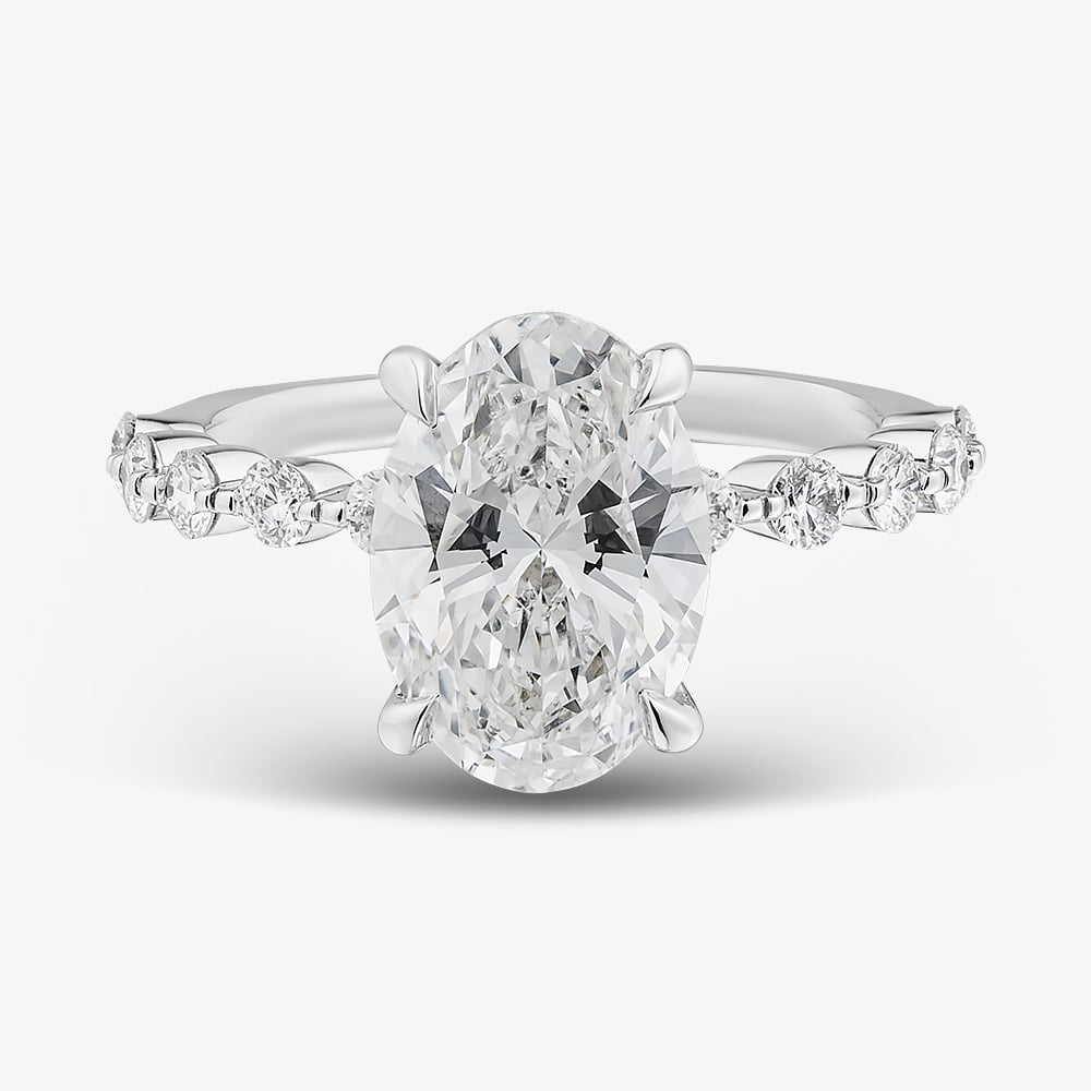 9ct White Gold 3.50ct Certificated Oval Cut Lab Grown Diamond Shoulder Set Solitaire Ring LGR47719-350 (WG)(CERT)