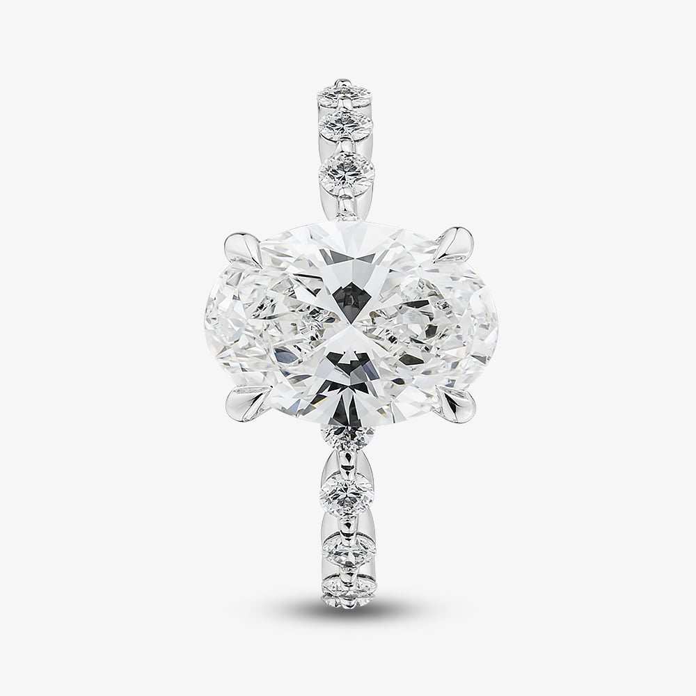 9ct White Gold 3.50ct Certificated Oval Cut Lab Grown Diamond Shoulder Set Solitaire Ring LGR47719-350 (WG)(CERT)