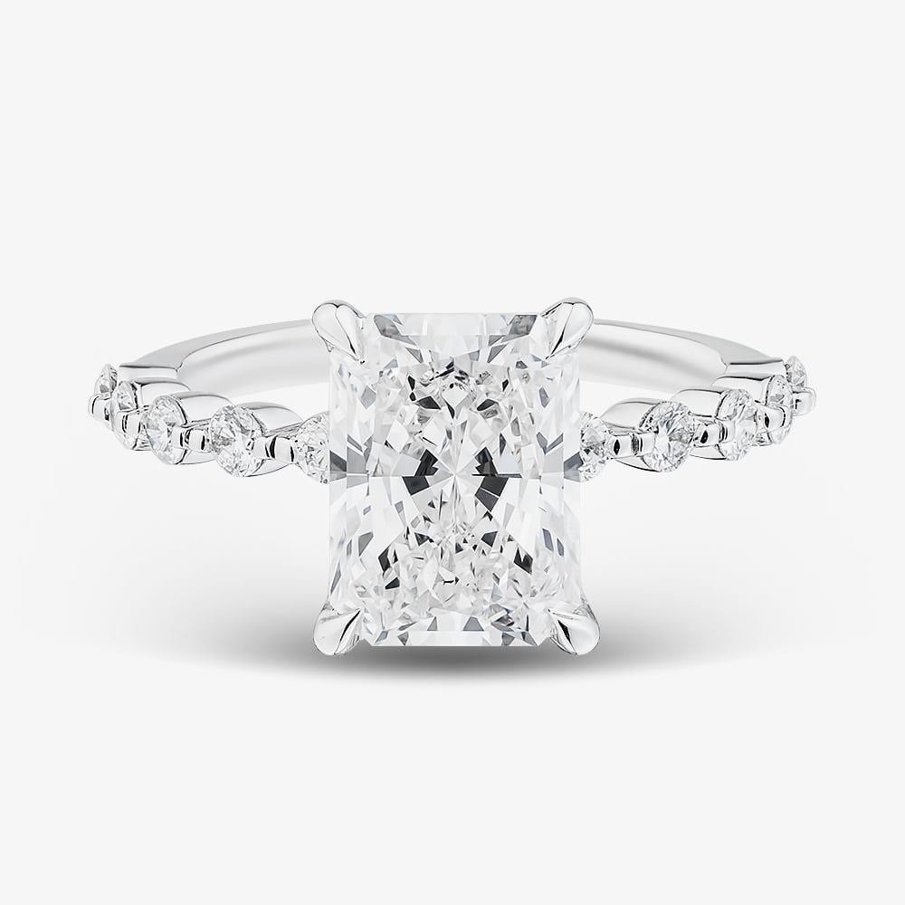 9ct White Gold 3.50ct Certificated Radiant Cut Lab Grown Diamond Shoulder Set Solitaire Ring LGR47397-350NEW (WG)(CERT)