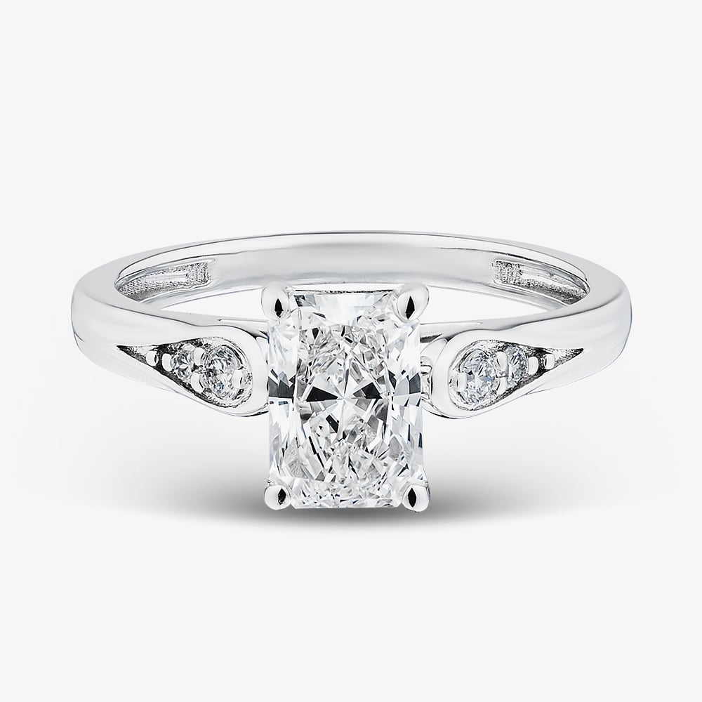 9ct White Gold 1.10ct Certificated Radiant Cut Lab Grown Diamond Shoulder Set Solitaire Ring LGR48856-110RN (WG)(CERT)