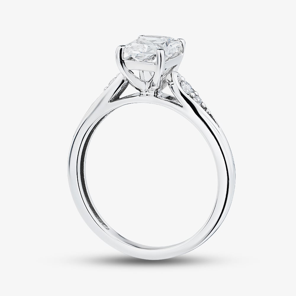 9ct White Gold 1.10ct Certificated Radiant Cut Lab Grown Diamond Shoulder Set Solitaire Ring LGR48856-110RN (WG)(CERT)