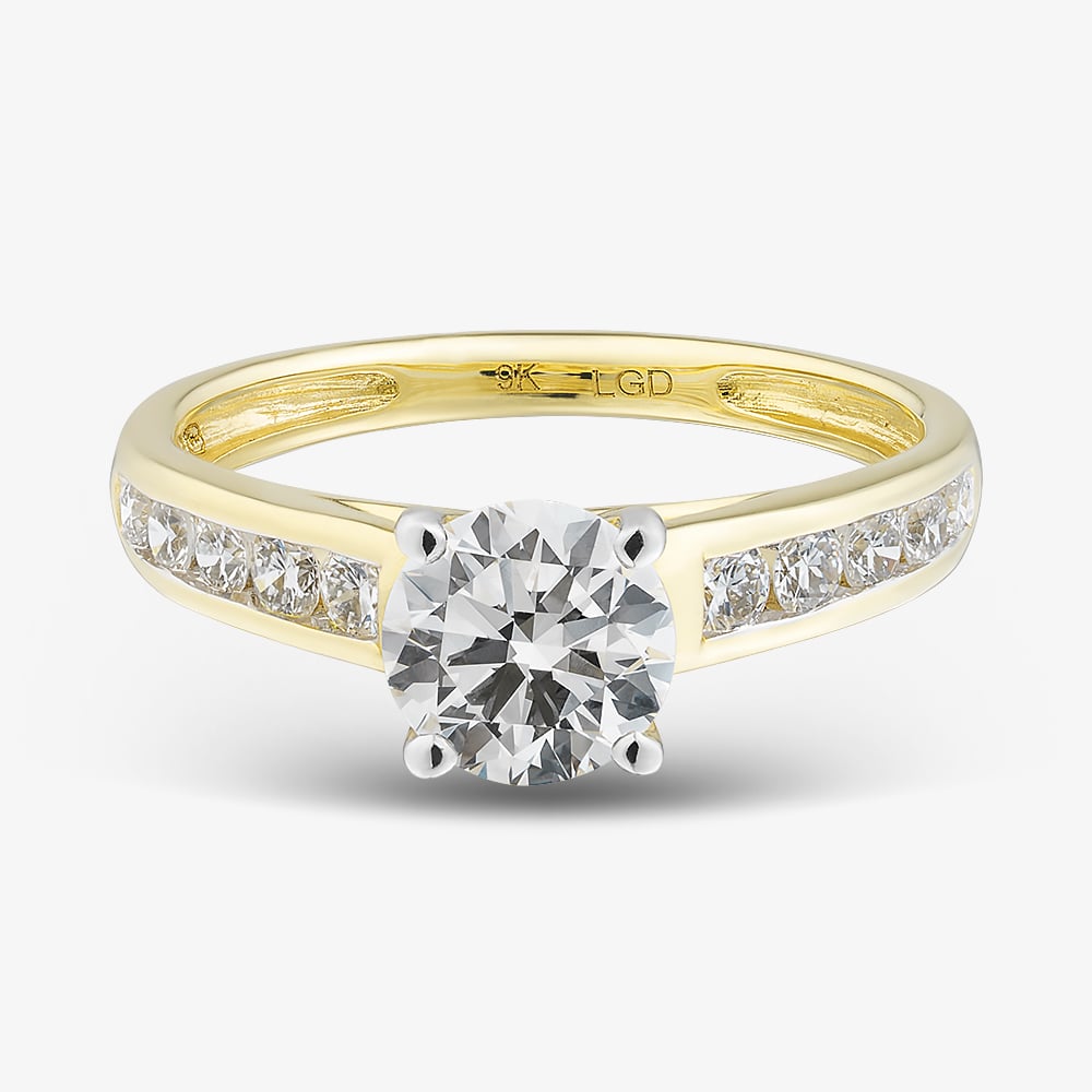 9ct Yellow Gold 1.35ct Certificated Round Cut Lab Grown Diamond Shoulder Set Solitaire Ring LGR48715-135 (YG)(CERT)