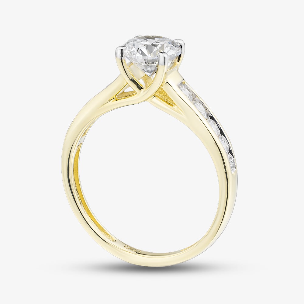 9ct Yellow Gold 1.35ct Certificated Round Cut Lab Grown Diamond Shoulder Set Solitaire Ring LGR48715-135 (YG)(CERT)