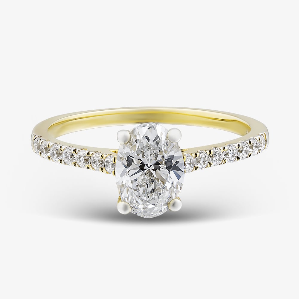 9ct Yellow Gold 1.20ct Certificated Oval Cut Lab Grown Diamond Shoulder Set Solitaire Ring LGR35520-120SF (YG)(CERT)