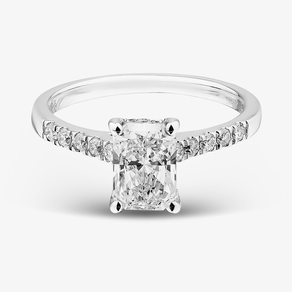 Pure Brilliance 9ct White Gold 1.20ct Certificated Radiant Cut Lab Grown Diamond Shoulder Set Solitaire Ring LGR50744-120