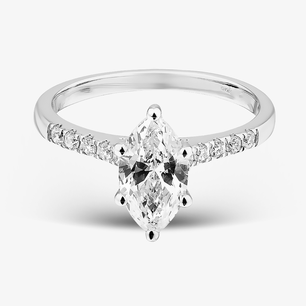 Pure Brilliance 9ct White Gold 1.20ct Certificated Marquise Cut Lab Grown Diamond Shoulder Set Solitaire Ring LGR50732-120