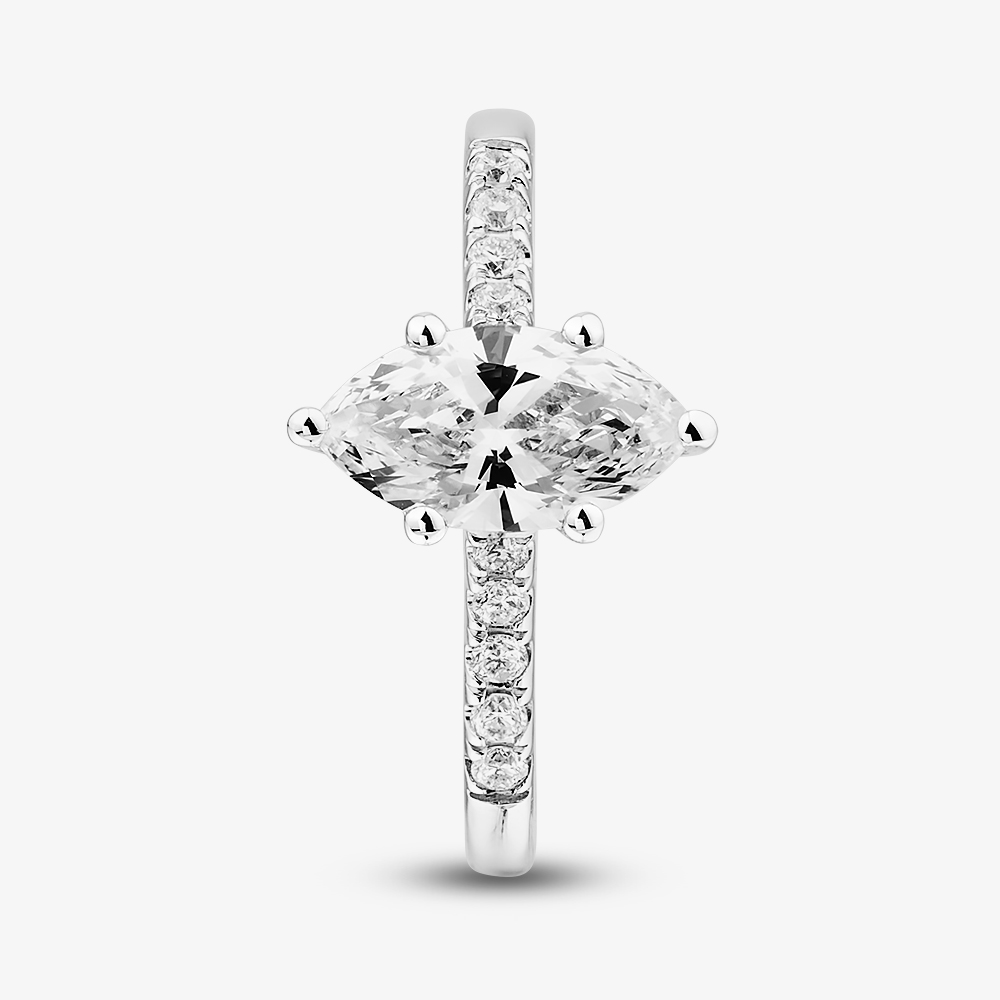 Pure Brilliance 9ct White Gold 1.20ct Certificated Marquise Cut Lab Grown Diamond Shoulder Set Solitaire Ring LGR50732-120