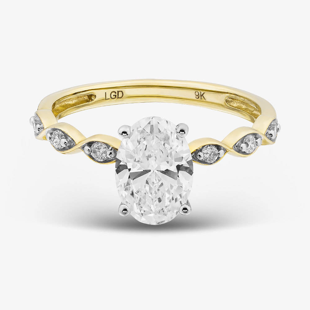 Pure Brilliance 9ct Yellow Gold 1.10ct Certificated Oval Cut Lab Grown Diamond Shoulder Set Solitaire Ring LGR48743-110