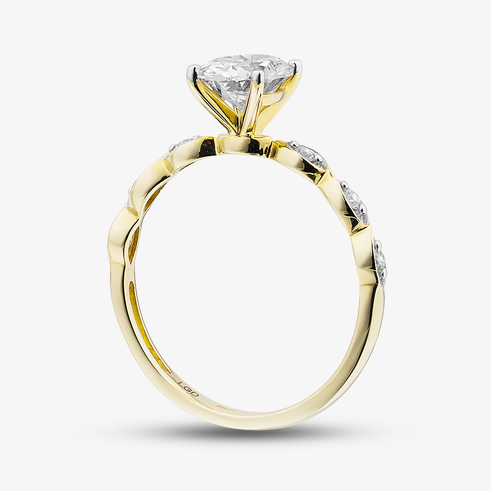 Pure Brilliance 9ct Yellow Gold 1.10ct Certificated Oval Cut Lab Grown Diamond Shoulder Set Solitaire Ring LGR48743-110