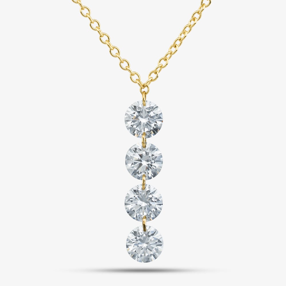 9ct Yellow Gold 1.00ct Brilliant Cut Lab Grown Diamond Four Drop Pendant Necklace LGN47032-100