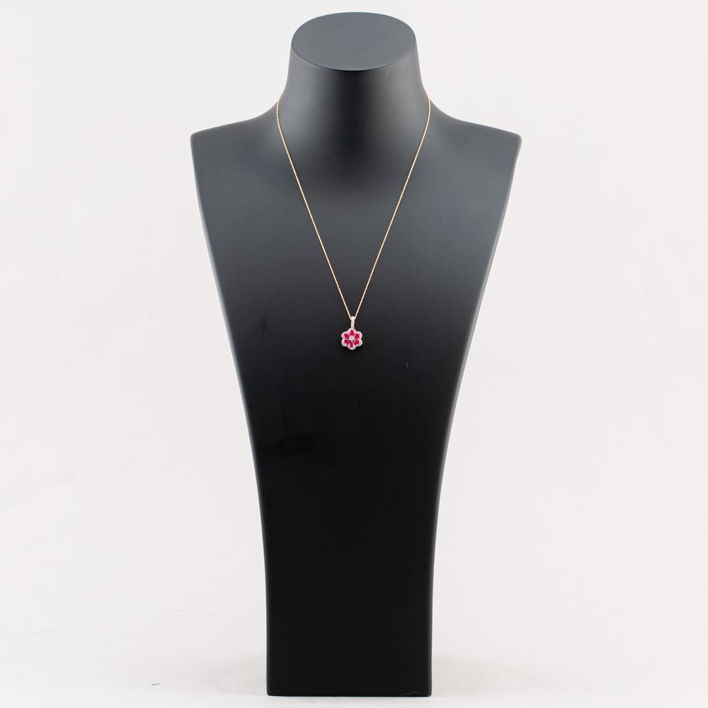 9ct Yellow Gold 1.50ct Lab Grown Ruby & 0.25ct Lab Grown Diamond Flower Pendant Necklace LGP44563-RD