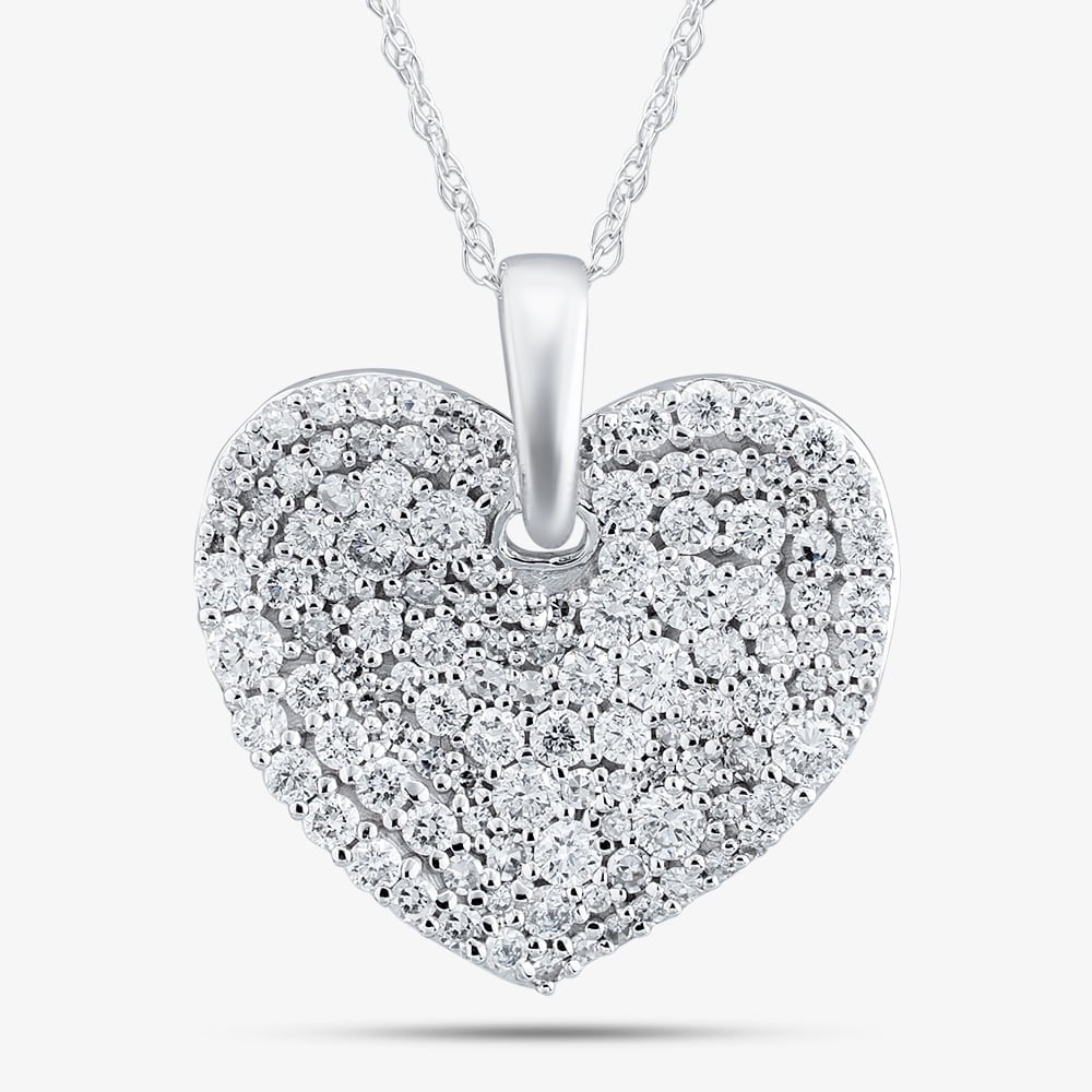 9ct White Gold 1.00ct Certificated Round Cut Lab Grown Diamond Heart Pendant Necklace LGP45515-100 (WG)