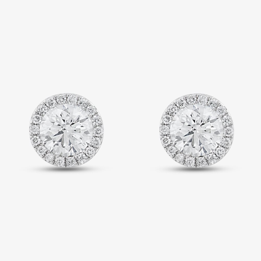 9ct White Gold 1.10ct Certificated Brilliant Cut Lab Grown Diamond Halo Stud Earrings LGE2038-110 (WG)